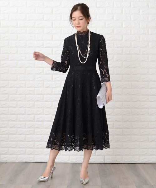 Marchesa Notte ギピュールレース フレアミディワンピース 5分袖メローフレアミディワンピース（ワンピース）｜JUSGLITTY