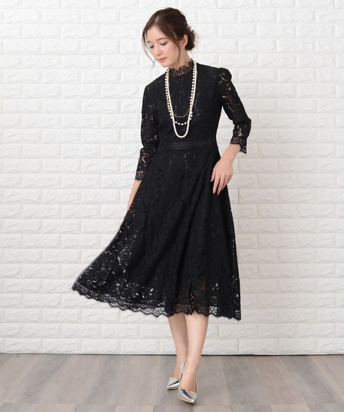 美品 N°21 花柄 レース切り替え 膝丈 半袖 フレアワンピース