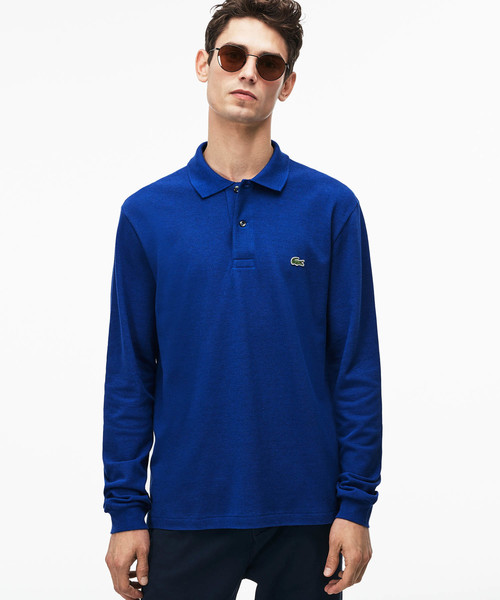 新品未使用✨ラコステ ポロシャツ L 長袖 インディゴブルー メンズ L1313 ラコステ LACOSTE 長袖 リブ カラ-ポロシャツ L1313 （杢・長袖