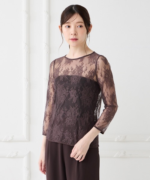 AIMER（エメ） ブラウス シャツ 花柄レース8分丈ブラウス レディース