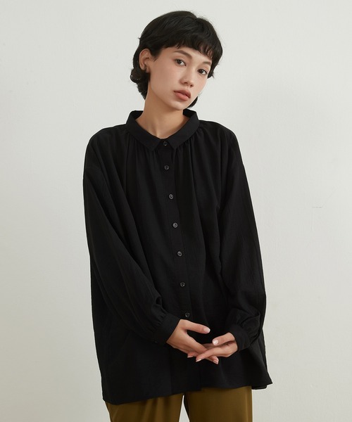 ブラウス シャツ On One's Own 畝織り長袖ワイドブラウスゆったりサイズ レディース On One's Own ブラウス シャツ 畝織り長袖ワイドブラウス