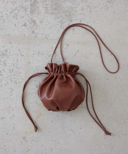 レザー巾着ショルダーバッグ　Lサイズ　ブラウン EFOLE ショルダーバッグ バッグ Drawstrings mini shoulder bag