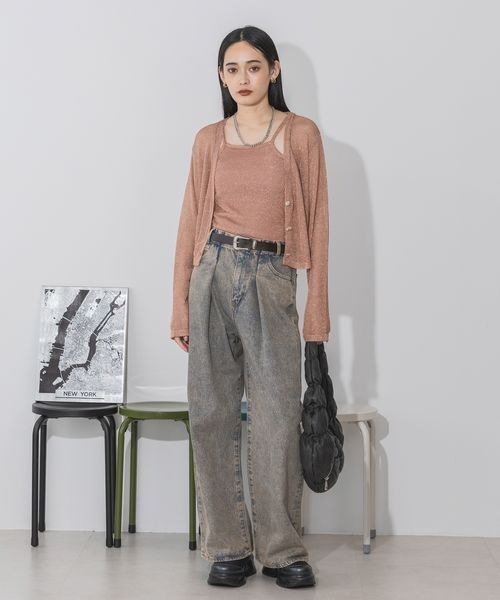 パンツ デニム ジーンズ タックデニムワイドパンツ/974143 レディース 
