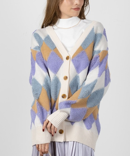 新品未使用　イエナアーガエル柄 カーディガン NAVY カーディガン アーガイル柄 ニットカーディガン レディース