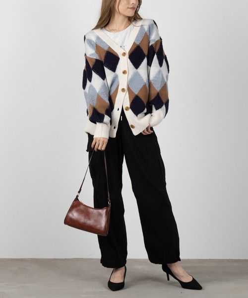 NAVY カーディガン アーガイル柄 ニットカーディガン レディース