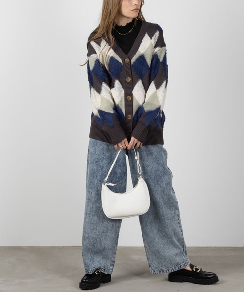 NAVY カーディガン アーガイル柄 ニットカーディガン レディース