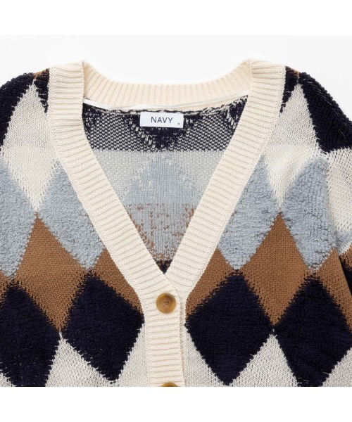 NAVY カーディガン アーガイル柄 ニットカーディガン レディース