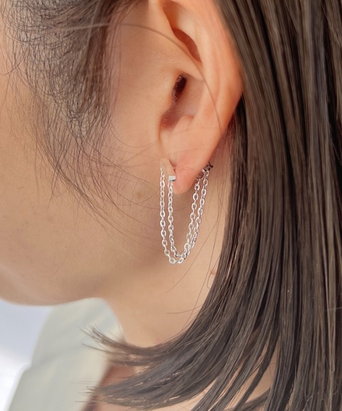 ピアス 藤の花 ドロップビーズ ストーン アシンメトリー チタン