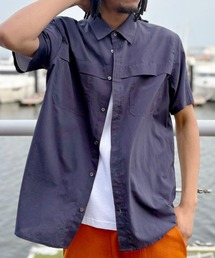 【HAI SPORTING GEAR】製品染め/シワ加工プリーツ 半袖シャツ M AIGLE シャツ 吸水速乾 抗菌防臭加工 ユーティリティ半袖シャツ