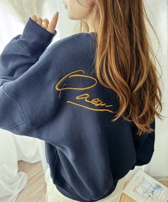 トレーナー スウェット シーズンムード漂う。バック刺繍ロゴ裏起毛スウェットプルオーバー レディース