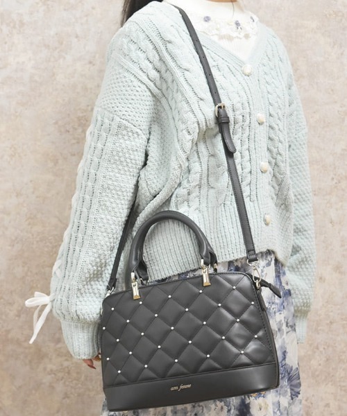 axes femme ボストンバッグ パール×キルトデザインバッグ