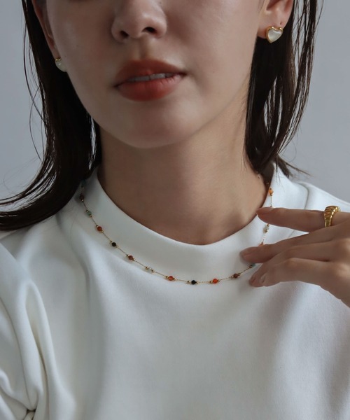 abaskdesign ネックレス 金属アレルギー対応 マルチカラービーズ