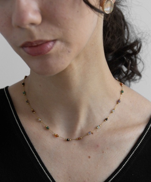abaskdesign ネックレス 金属アレルギー対応 マルチカラービーズ
