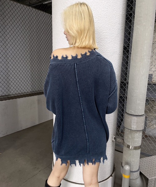 ENVYM ニット セーター ピグメントダメージニット レディース