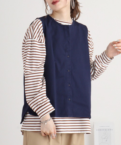 ベスト ジレ EMAGO 丘の上刺繍ベスト レディース Emago ベスト ジレ EMAGO 丘の上刺繍ベスト レディース