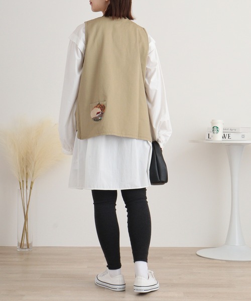 ベスト ジレ EMAGO 丘の上刺繍ベスト レディース Emago ベスト ジレ EMAGO 丘の上刺繍ベスト レディース