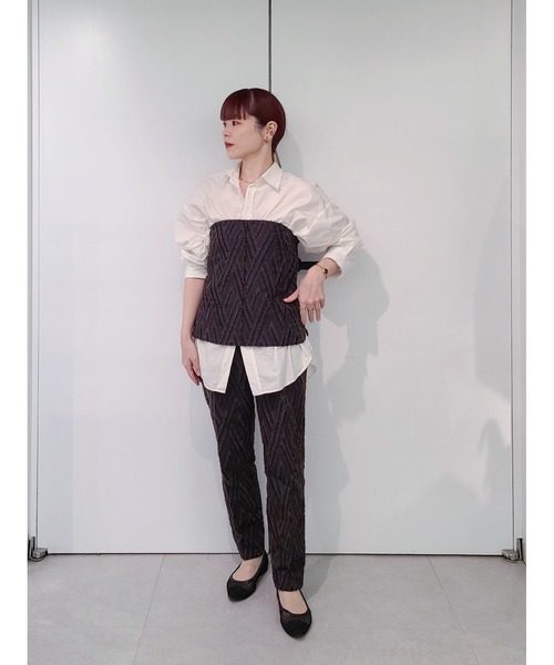 ベスト ジレ CIS． ベアセットアップ ベアトップ＆タックパンツ ハンドウォッシュ ジオメトリックジャカード レディース CIS. ベスト ジレ CIS． ベアセットアップ ベアトップ＆タック