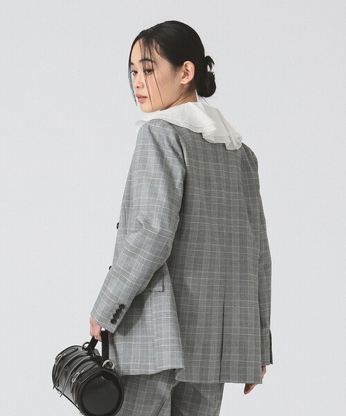 【美品✨】BEAMS F テーラードジャケット チェック 紺 白 Lサイズ相当 BEAMS F ビームスエフ チェックテーラードジャケット