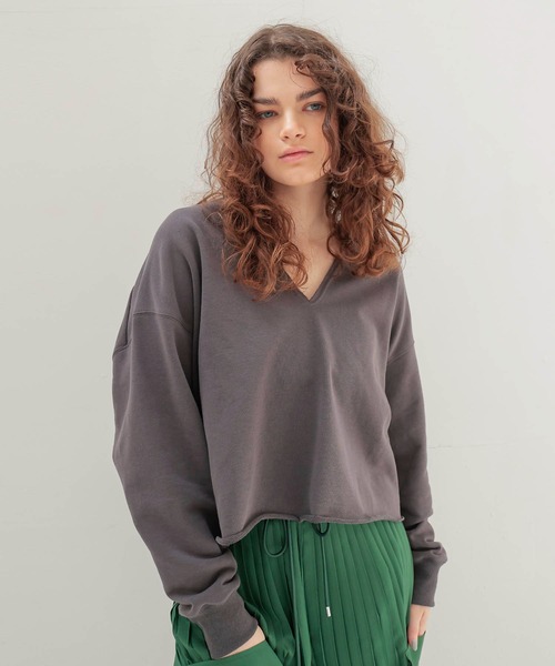 トレーナー スウェット Sugar Rose / cut off vneck sweat pull(カットオフVネックスウェットプルオーバー) レディ