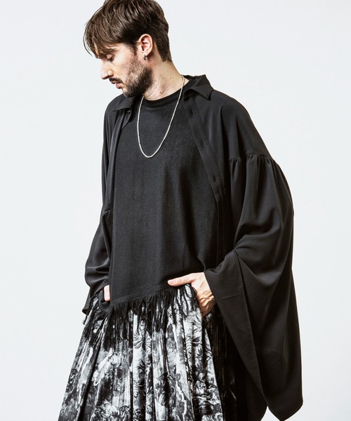 【ブラック】フリンジ ニットTシャツ NO ID.（ノーアイディー） tシャツ 「NO ID.」Fringe Knit Big