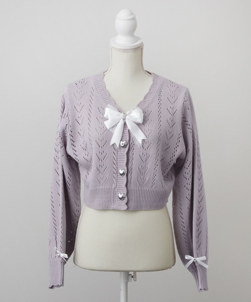 DearMyLoveWhip カーディガン キラキラハート編み柄ショート
