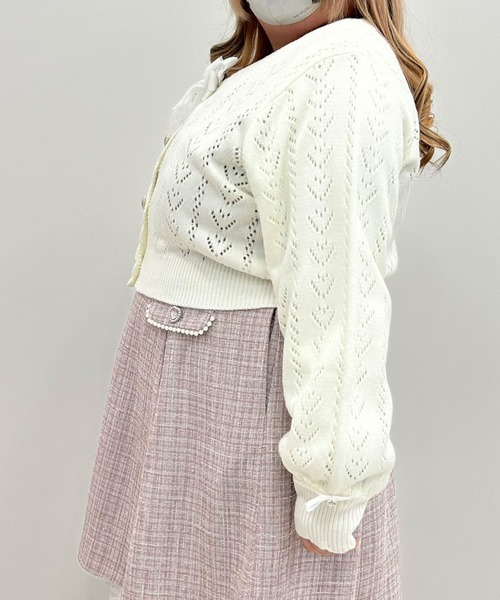 DearMyLoveWhip カーディガン キラキラハート編み柄ショート