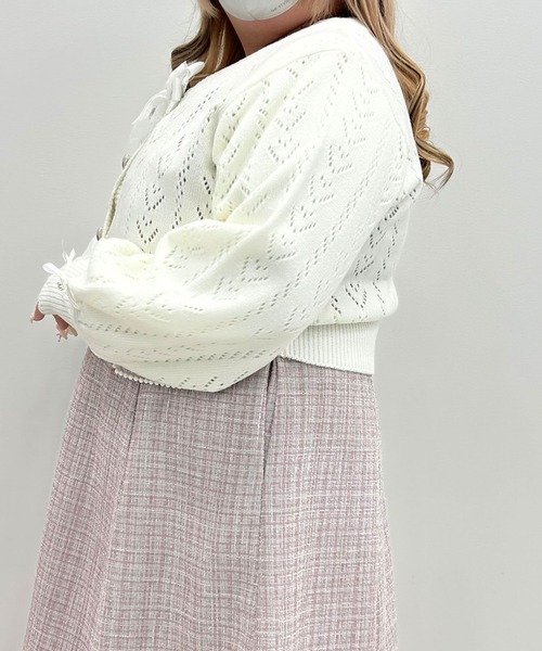 DearMyLoveWhip カーディガン キラキラハート編み柄ショート