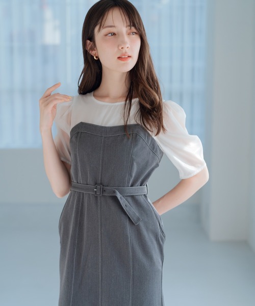 ワンピース ma natural couture ワンピース Vネック開き麻調ノースリワンピース