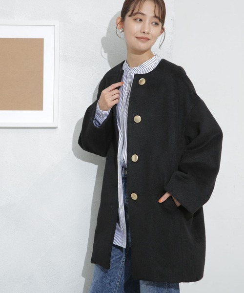 撥水 & 花粉ガード ノーカラー コート 「NANO universe」 ノーカラー