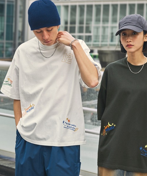 MEDM 小菊 刺繍 半袖 Tシャツ ロゴ ルーズ ストリート 男女兼用 DOD tシャツ DOD/ディーオーディー 別注 グラフィックランダム