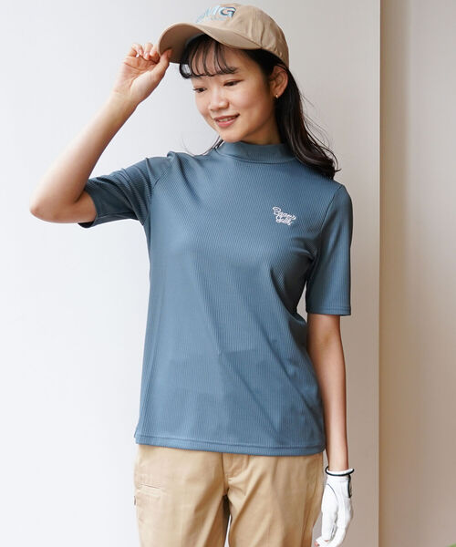 「BEAMS GOLF」 半袖カットソー LARGE ブルー レディース