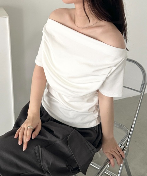 CLEA tシャツ 2WAYドレープオフショルダー半袖トップス レディース