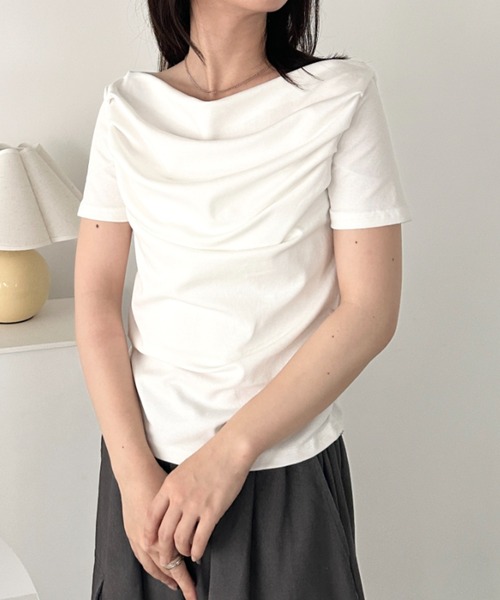 CLEA tシャツ 半袖 2WAYドレープオフショルダー半袖トップス
