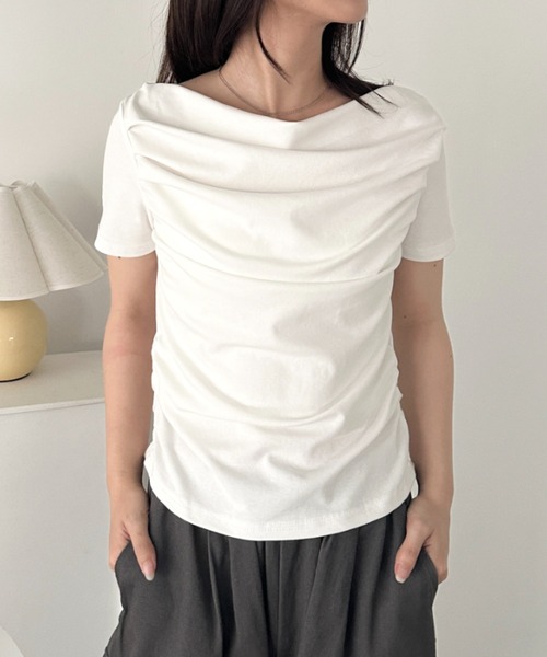 CLEA tシャツ 2WAYドレープオフショルダー半袖トップス レディース