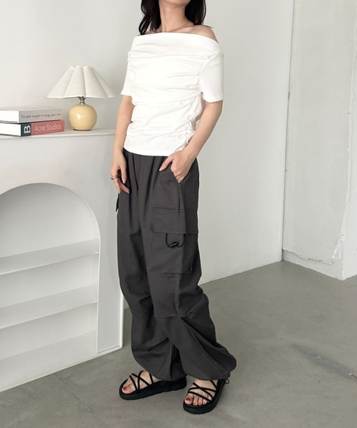 CLEA tシャツ 半袖 2WAYドレープオフショルダー半袖トップス