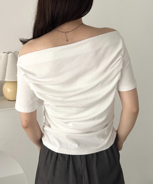 CLEA tシャツ 半袖 2WAYドレープオフショルダー半袖トップス