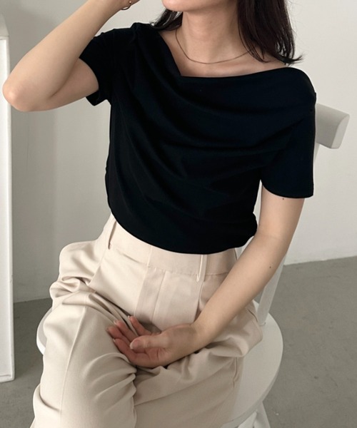 CLEA tシャツ 2WAYドレープオフショルダー半袖トップス レディース