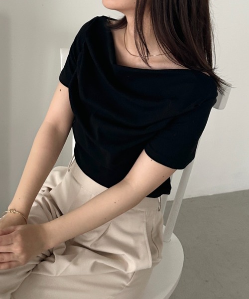 CLEA tシャツ 半袖 2WAYドレープオフショルダー半袖トップス