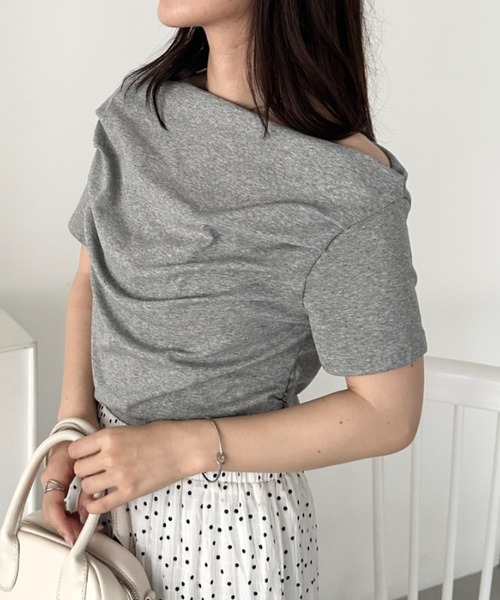 CLEA tシャツ 2WAYドレープオフショルダー半袖トップス レディース
