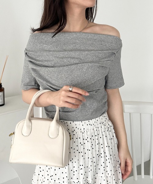 CLEA tシャツ 2WAYドレープオフショルダー半袖トップス レディース