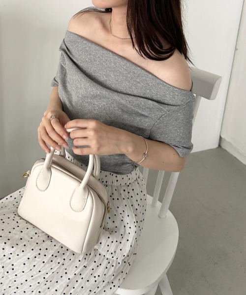 CLEA tシャツ 2WAYドレープオフショルダー半袖トップス レディース