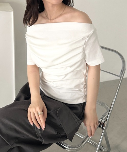 CLEA tシャツ 2WAYドレープオフショルダー半袖トップス レディース