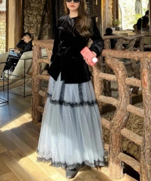 gossip!ロサンゼルス スカート ドット柄フリルチュールボリューム