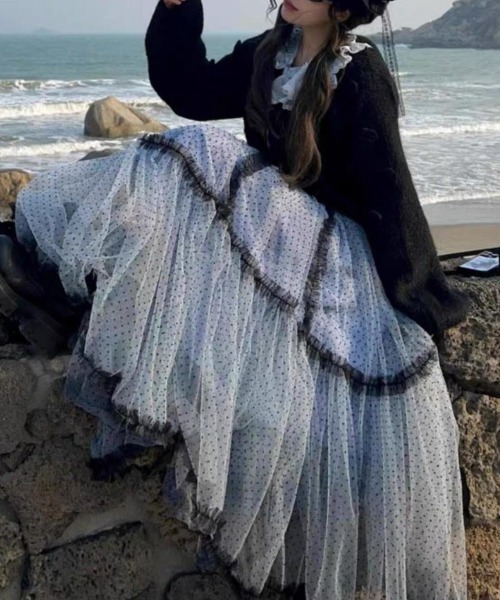 gossip!ロサンゼルス スカート ドット柄フリルチュールボリューム