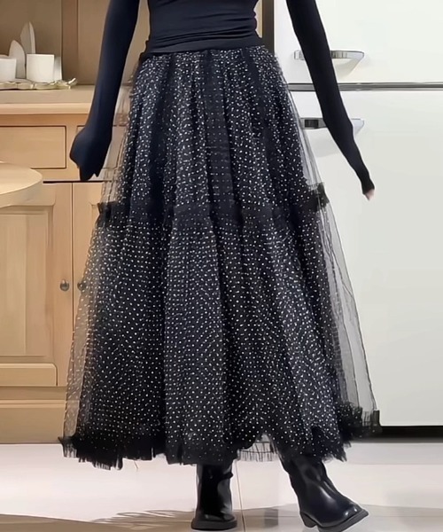 gossip!ロサンゼルス スカート ドット柄フリルチュールボリューム