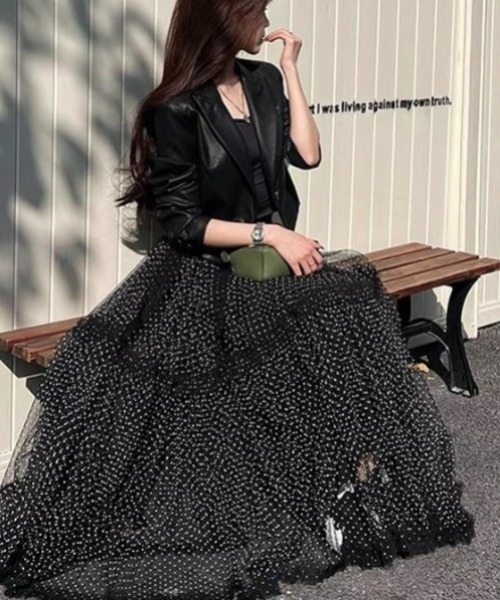 gossip!ロサンゼルス ロング スカート ドット柄フリルチュール