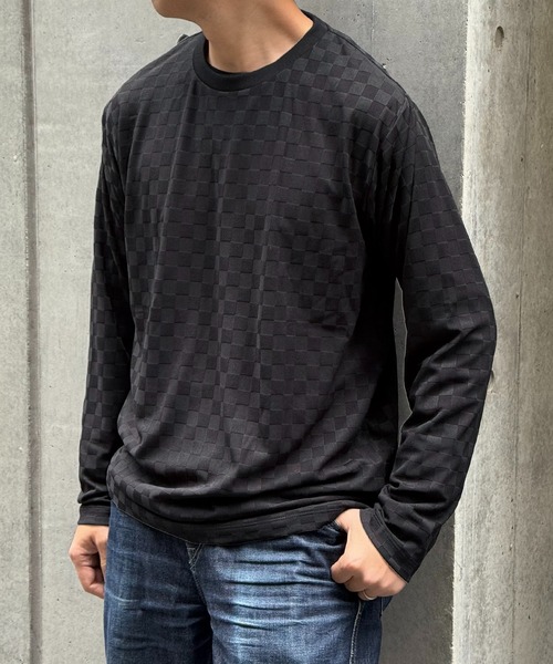 IKKA LOUNGE tシャツ リンクスジャカード市松ロンT メンズ : ZOZOTOWN 