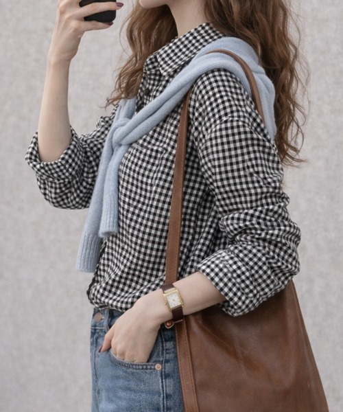 cammie ブラウス シャツ 9分袖ガングラブチェックシャツ レディース