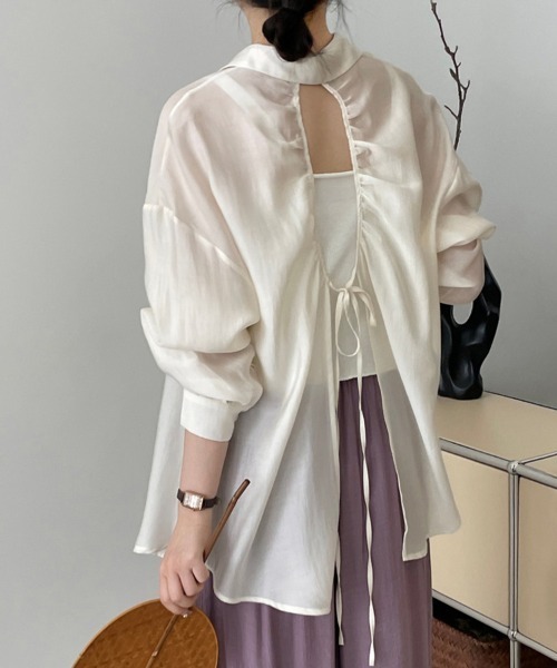 ブラウス シャツ バックリボンシアーブラウス レディース : ZOZOTOWN