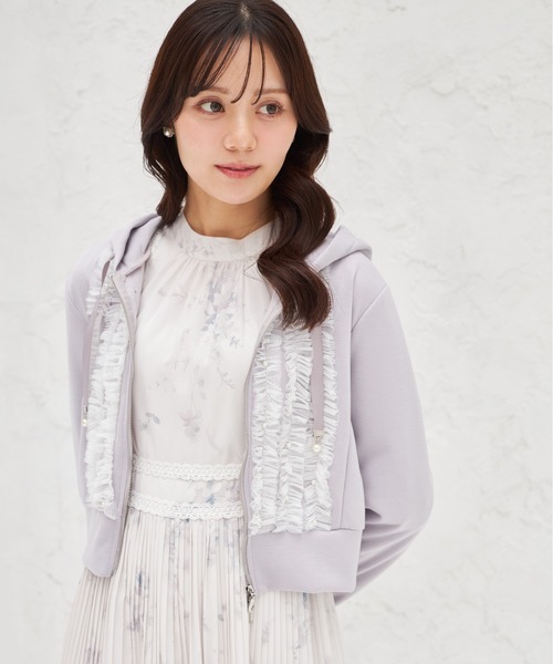 tocco closet パーカー パール付きフロントチュールフリル